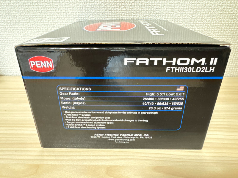 PENN International Baitcasting Reel FATHOM II 2 Speed 30LD2 LH Left IN BOX
