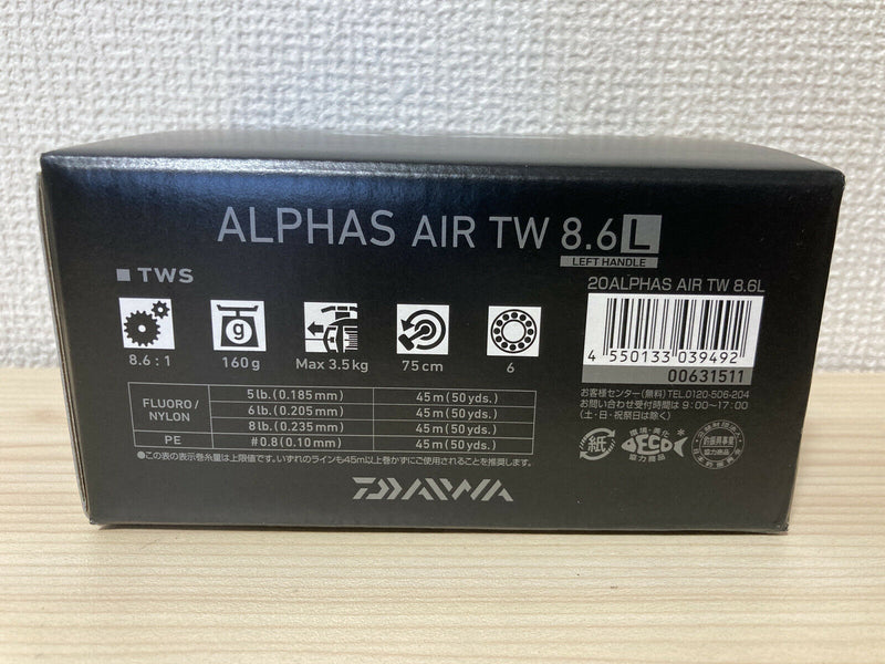 Daiwa Baitcasting Reel 20 Alphas AIR TW 8.6L Left 8.6:1 Fsihing Reel IN BOX